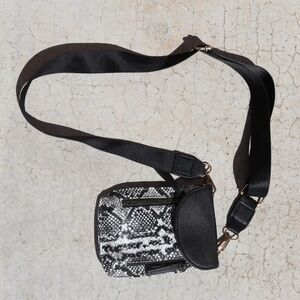 Black & White Snake-Print Crossbody Bag with Adjustable Strap